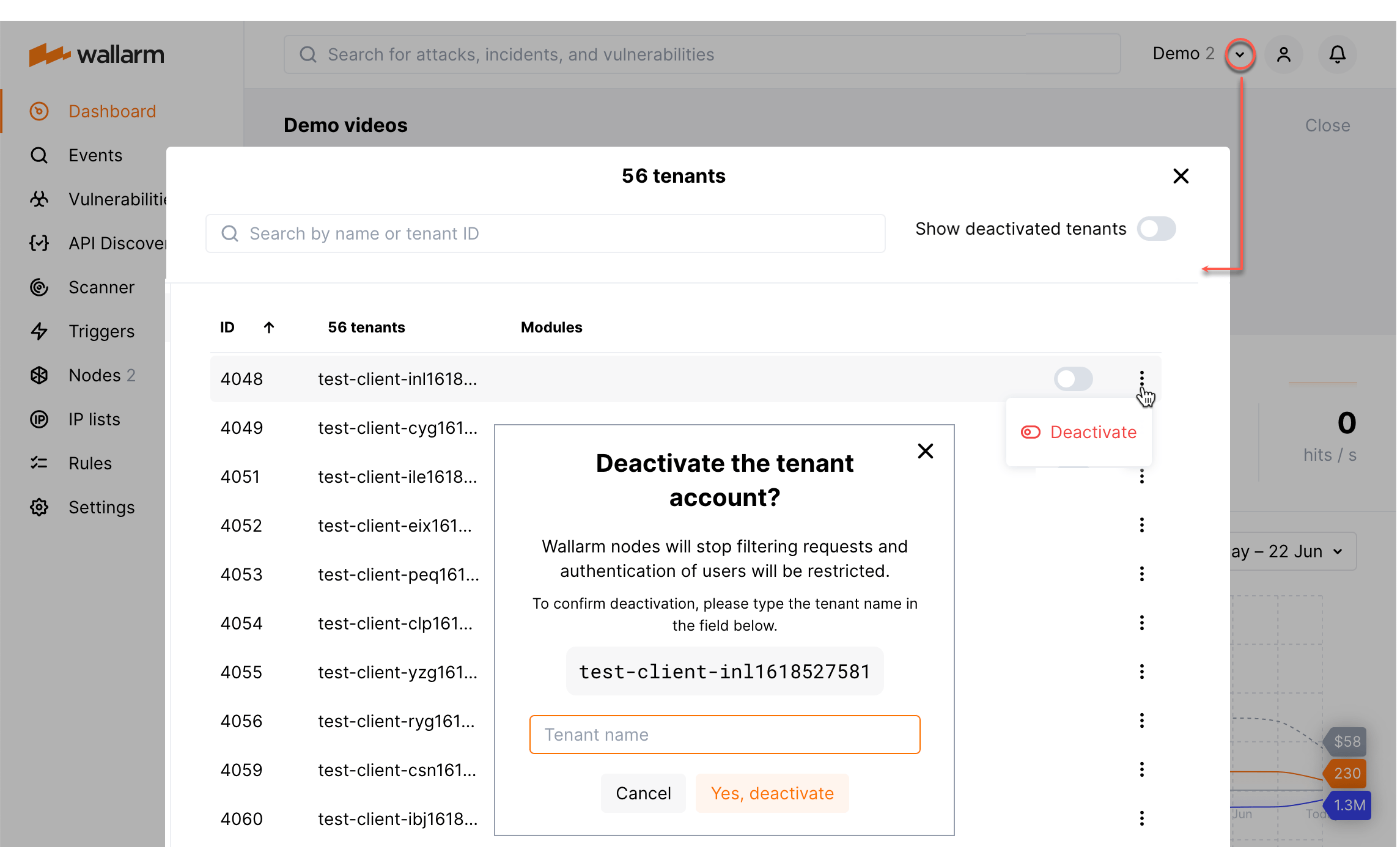Tenant - Deactivate