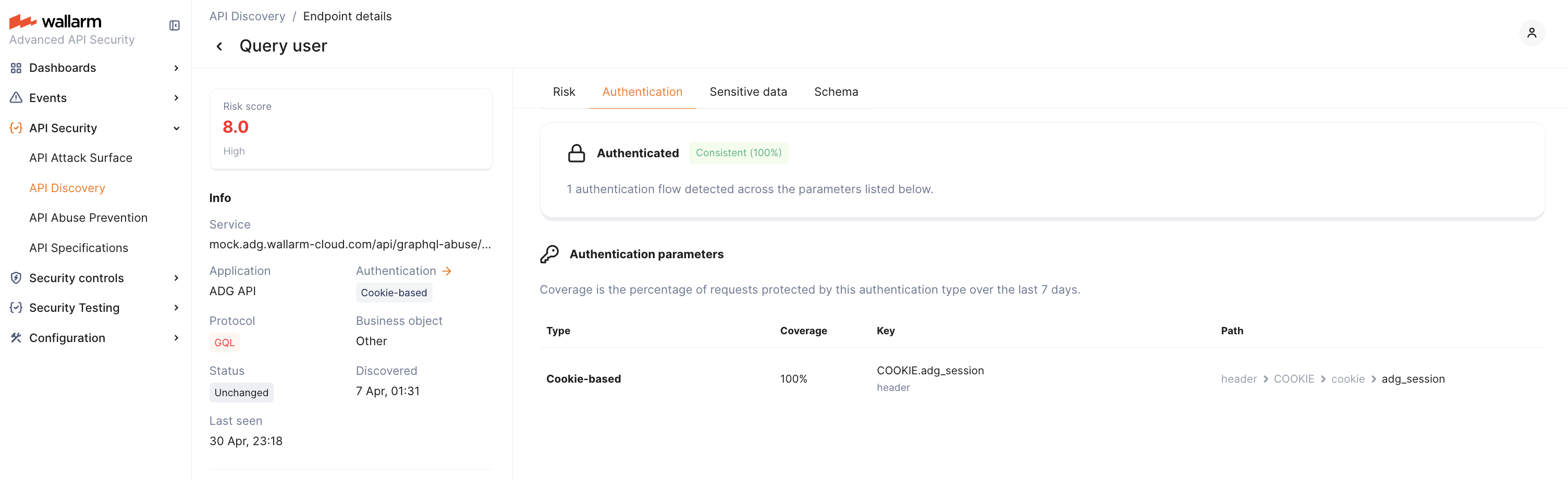 Authentication tab in endpoint details